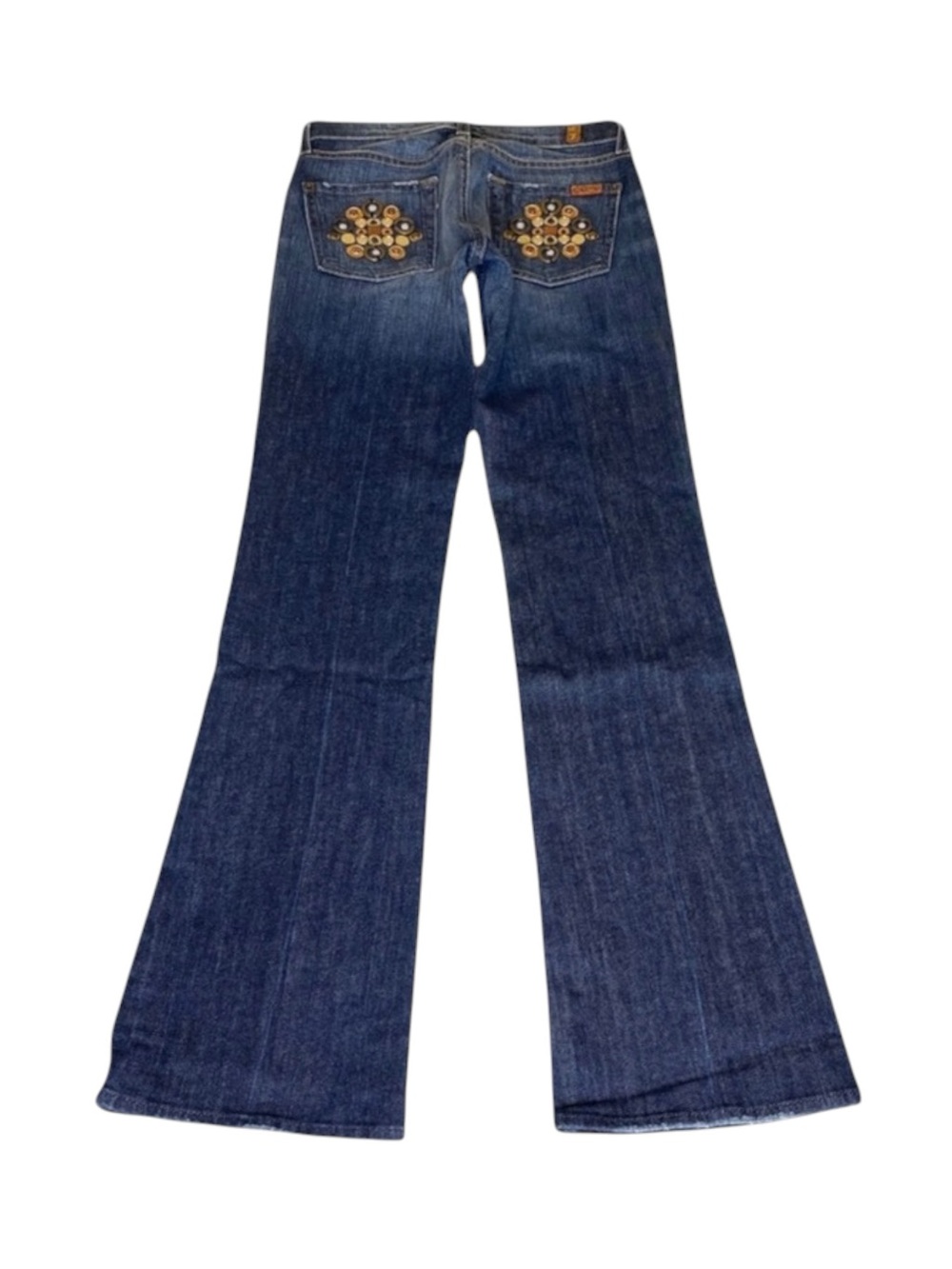 new 7 For All Mankind® ☯︎︎ Gold Medallion Embroidered Bootcut Jeans ☯︎︎ NY Dark - Picture 4 of 17